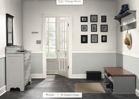 Cotton Knit upper Weathered Moss lower Weathered Moss Behr, Weathered Moss Behr Paint, Behr Weathered Moss, Behr Paint Living Room, Paint Living Room, Dark Gray Bedroom, Interior Paint Colors Schemes, Tan Walls, Gray Walls