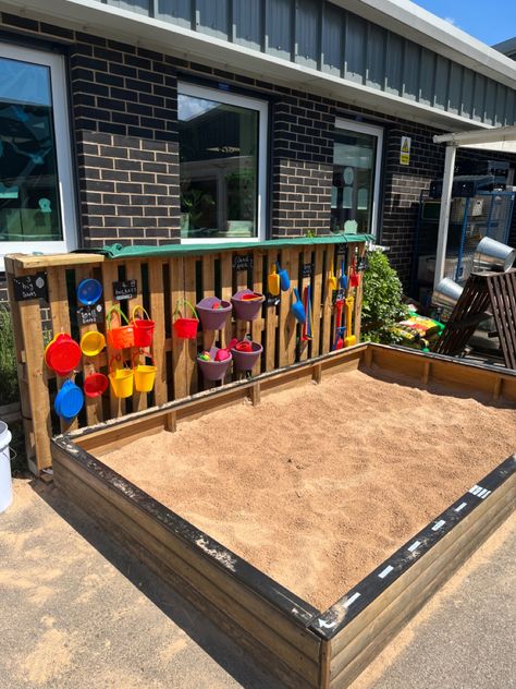 Needed to find a more suitable storage solution and here it is Enclosed Sandbox Ideas, Sandpit Toy Storage, Built In Sandbox Sand Pit, Garden Sandpit Ideas, Sand Play Area For Kids, Kids Yard Play Area, Backyard Sand Area, Sandbox Storage, Grass Seating Area