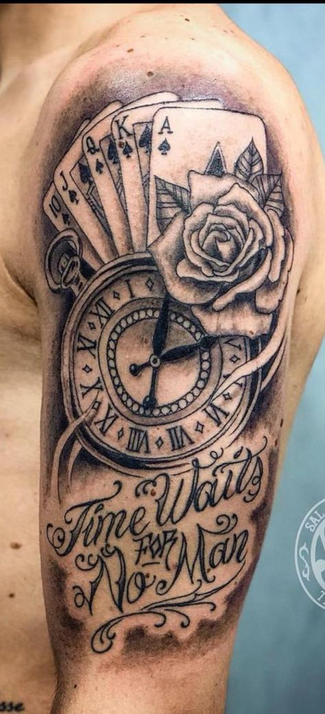 Queen Tattoo Ideas, Tattoo Ideas Sleeve, Tricep Tattoos, Roman Numeral Clock, Queen Tattoo, Clock Tattoo, The Godfather, Roman Numerals, Tatting