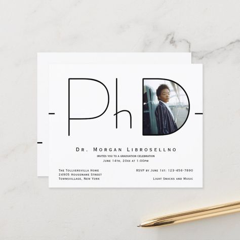 Budget Modern Photo PhD Graduation Invitation Phd Graduation Party, Doctoral Degree, Grad Picture Ideas, Phd Graduation Gifts, Phd Graduation, Paper Invitation, Grad Invitations, Graduation Party Invitation, Graduation Party Supplies