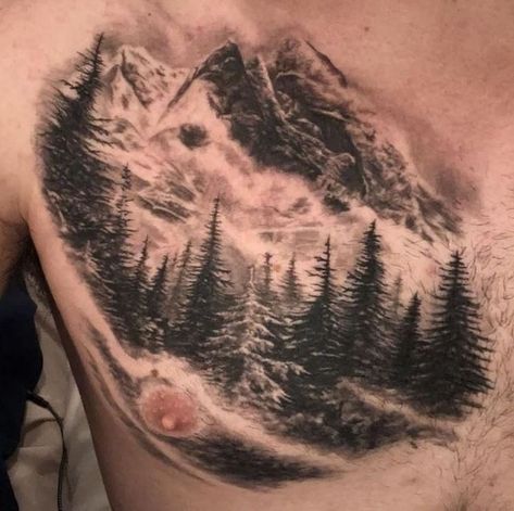 Realistic Mountain Tattoo, Mountain Scene Tattoo, Dark Age Tattoo, Age Tattoo, Scene Tattoo, Nature Tattoo Sleeve, Denton Texas, Hiking Tattoo, Tattoos Inspiration