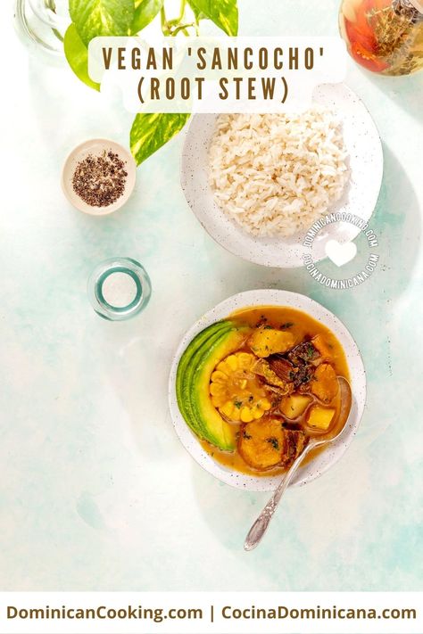 For the vegans and vegetarians who still love their sancocho I've created a simple Vegan 'Sancocho' Recipe (Root Stew) that is hearty and filling. Vegan Sancocho, Vegan Spanish Recipes, Sancocho Recipe, Dried Porcini Mushrooms, Dominican Food, Spanish Recipes, Savory Dishes, Daniel Fast, Broth Recipes