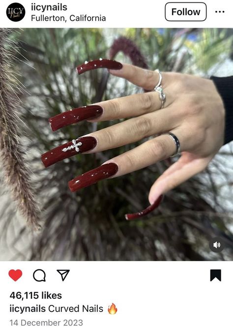 90s Nails, Long Red Nails, Curved Nails, Grunge Nails, Long Acrylic Nails Coffin, Unique Acrylic Nails, Nails Only, Long Square Acrylic Nails, Square Acrylic Nails