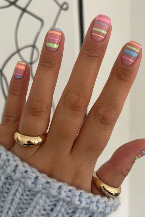 Best Spring Nails 2023 gives you inspiration | Summer Nails Designs Gel French Manicure, Manikur Kuku, Manicure Gel, Glow Skin, Cute Spring Nails, Cute Acrylic Nail Designs, Striped Nails, Short Nail Designs, Nail Designs Spring