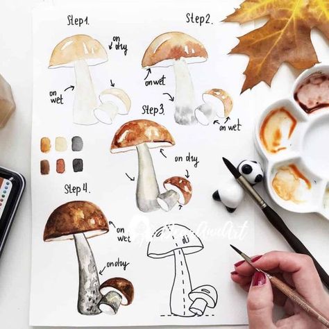 Drawing Mushrooms, Painting Mushrooms, Mushroom Paint, Mushroom Drawing, Watercolor Workshop, Watercolor Journal, Spring Painting, Watercolor Art Lessons, Watercolor Paintings Tutorials