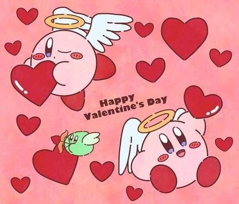 Kirby Valentines Day, Valentines Day Cartoon Aesthetic, Kirby Boba, Kirby Valentines, Kirby Nail Art, Valentine Core, Kirby Core, Valentines Doodles, Sofia Aesthetic