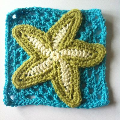 Starfish Square, I made this myself, no pattern available, Fishing Aesthetic, Crochet Sea Creatures, Mermaid Tears, Crochet Blocks, Crochet Fashion Patterns, Crochet Square, Crochet Squares, Crochet Bag Pattern, Crafty Projects