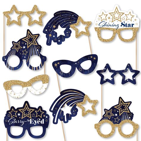 PRICES MAY VARY. 10-Piece Starry Skies Photo Booth Props INCLUDES 10 fun photo shooting star photo booth props to the sticks for assembly. EASY ASSEMBLY: Simply attach the printed Starry Skies photo booth props to the sticks with included reinforcing stickers. PERFECT FOR ANY CROWD! Photo booth props are fun Starry Skies party supplies for adults and kids. Take entertaining and shareable party photos of your friends and family while making memories with these funny photo booth props! Everyone wi Celestial Party, Starry Night Prom, Party Photo Booth Props, Prom Themes, Prom Theme, Glitter Flake, 10 Count, Star Party, Glitter Print