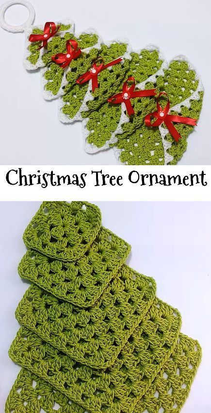 Crochet Christmas Tree Ornament, Crocheted Christmas Tree, Crochet Christmas Trees Pattern, Ornament Crochet, Crochet Christmas Ornaments Free, Granny Square Haken, Crochet Christmas Tree, Crochet Santa, Crochet Xmas