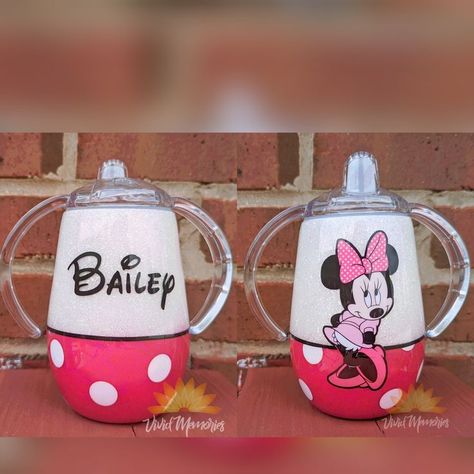 Minnie Sippy Tumbler Sippy Cup Tumbler Ideas, Minnie Mouse Tumbler Ideas, Custom Sippy Cup Tumbler, Custom Sippy Cup, Minnie Mouse Tumbler, Sippy Cup Tumbler, Epoxy Cups, Resin Tumblers, Glitter Tumbler Cups