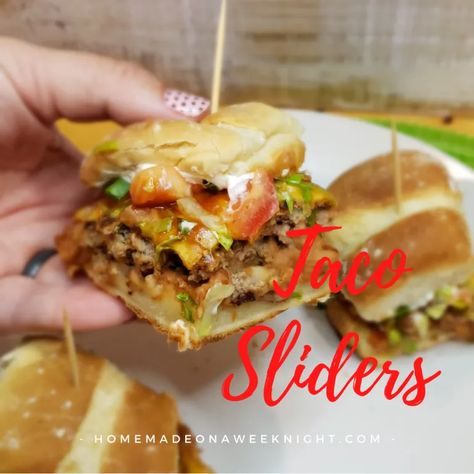 Taco Sliders - try something new! - Homemade on a Weeknight Taco Sliders, Taco Burger, On A Bun, Ranch Salad, Burger Sliders, Pasta Dinner Recipes, Slider Recipes, Wrap Sandwiches, Refried Beans