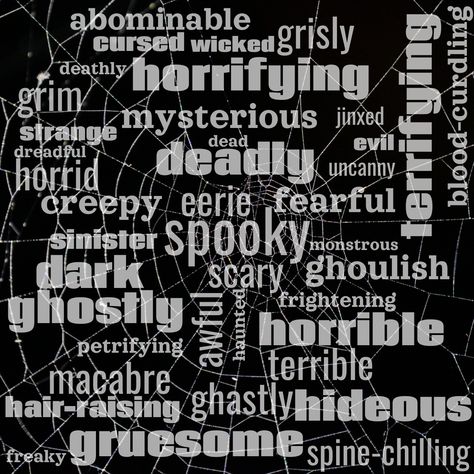 Word cloud about Halloween Adjectives Horror Adjectives, Halloween Adjectives, Horror Poetry, Spooky Words, Adjective Words, Word Clouds, Tag Cloud, Halloween Words, Horror Fiction