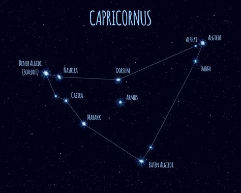 Capricornus (Capricorn Constellation) – Features and Facts - The Planets Capricornus Constellation, Names Of Stars, Capricorn Daily Horoscope, Virgo And Pisces, Constellations In The Sky, Capricorn Star Sign, Summer Triangle, Capricorn Goat, Capricorn Constellation