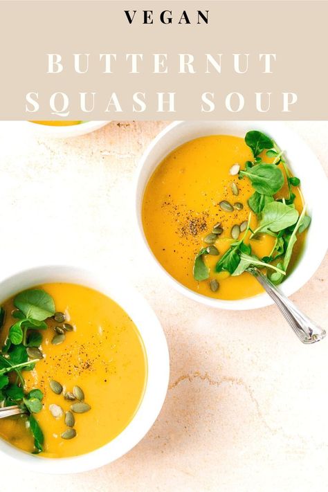 The best vegan butternut squash soup that's easy to make, dairy-free, healthy, quick to make for Thanksgiving & holidays. #veganSoupRecipe #ButternutSquashSoup Vegan Butternut Squash Soup Recipes, Squash Soups, Vegan Butternut Squash Soup, Easy Vegan Soup, Vegan Butternut Squash, Soups Recipes, Cozy Soup, Butternut Squash Recipes Soup, Squash Soup Recipe