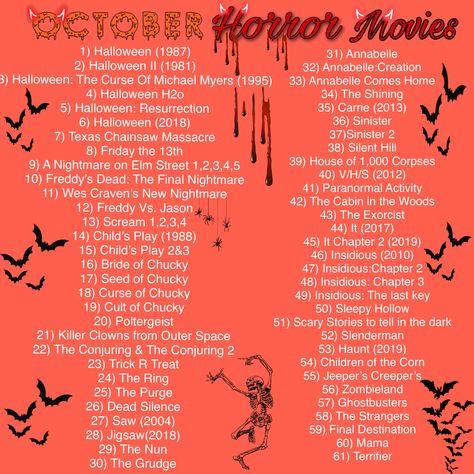 Horror Movie Halloween Countdown, 31 Days Of Horror Movies, 100 Horror Movies List, Horror Movie Watch List, Halloween Movies List Horror Films, Horror Movie List, Scary Movie Quotes, October Movie, Scary Movie List