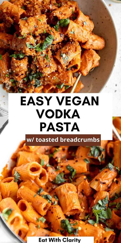 This vegan vodka pasta is easy to make, healthy and topped with toasted parmesan breadcrumb. This vodka sauce is spicy, vegan, dairy free and easy to make. Vegan Vodka Pasta, Vegan Vodka Sauce, Vodka Pasta Sauce, Vodka Sauce Recipe, Quick Vegetarian Dinner, Vodka Sauce Pasta, Easy Stir Fry Recipes, Dairy Free Pasta, Vodka Pasta