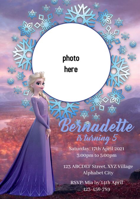 Free Frozen Invitations, Disney Frozen Invitations, Elsa Invitation, Frozen 2 Birthday, Frozen Party Invitations, Purple Birthday Invitations, Online Birthday Invitations, Pool Party Invitation Template, Frozen Invitations