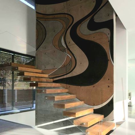 Wall Painting Ideas Geometric, Painting Ideas Geometric, Stairs Mural, Staircase Mural, Geometric Wall Painting, Geometric Wall Paint, Wall Paint Patterns, Wall Painting Ideas, Interior Murals