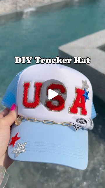 Amber Vestal on Instagram: "🇺🇸Comment USA for links to be festive for Memorial Day! 🇺🇸 I purchased this trucker hat with USA already on it and added a few things for a custom look. SO FUN for kids too!  If a link is not sent to your DM head straight to my LTK wifeonadime for for the links! My automation service is glitching today! 💀  #truckerhats #usa #memorialday #patriotic #murica #🇺🇸  #ltkfashion #ltkfestival #ltkseasonal @shop.ltk  https://liketk.it/4GOKp" Patriotic Trucker Hat, Girls Trucker Hats, How To Make Trucker Hats, Trucker Patch Hat Ideas, Iron On Trucker Hat Diy, Usa Trucker Hat, 4th Of July Trucker Hats, Painted Trucker Hats Diy, Trucker Hats With Patches Diy