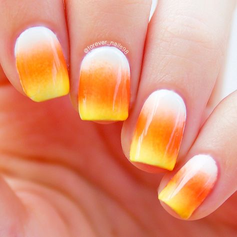 Candy Corn Ombre #halloween #halloweennails Candy Corn Ombre Nails, Candy Corn Nail Designs, Corn Nails, Nail Heart, Candy Corn Nails, Manicure Designs, Nails Outfit, Cute Halloween Nails, Nail Time