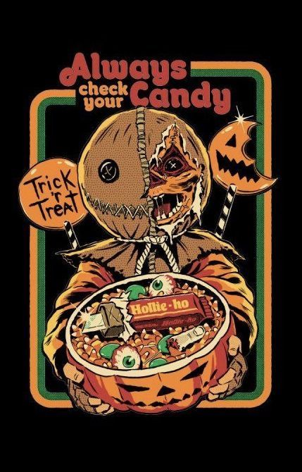 Trick R Treat Poster, Trick R Treat Art, Trick Or Treat Sam Wallpaper, Sam Trick R Treat Drawing, Trick R Treat Wallpaper, Sam Trick R Treat Wallpaper, Halloween 90s Aesthetic, Halloween Home Screen Wallpaper, Vintage Halloween Phone Wallpaper