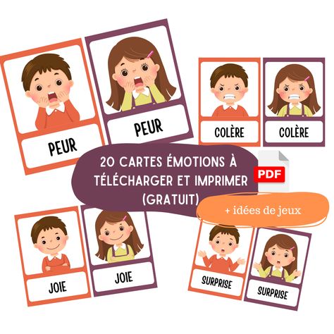 Les cartes émotions sont un moyen amusant de dire ce que nous ressentons. C'est idéal pour aider les enfants à apprendre à verbaliser leurs ressentis avec la phrase "Je ressens ..." Nous avons aussi la possibilité de créer des jeux : On peut cacher les noms des émotions pour les… Les Emotions, Busy Bags, Les Sentiments, Montessori, Psychology, Kindergarten, Education