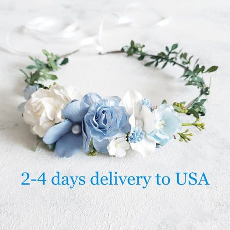 Blue Floral Crown, Elf Tiara, Tiara For Bride, Blue Elf, Blue Headpiece, Small Beach Weddings, Blue Flower Crown, Boho Headpiece, Light Blue Wedding