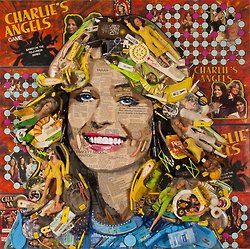 Charlies Angels - Farrah Fawcett Portrait by Jason Mecier Jaclyn Smith Charlie's Angels, Unusual Portraits, Collage Portrait, Recycled Art Projects, Crazy Art, Charlie’s Angels, Charlie's Angels, Trash Art, Farrah Fawcett