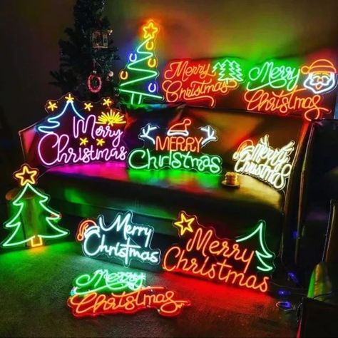 Elevate your Christmas spirit with custom neon sign decor! Make this holiday truly unique and brighten your space with personalized cheer. 🎄✨ Christmas Window Stencils, Neon Christmas, Shop Signage, Neon Wall Signs, Santa Decorations, Handmade Signs, Neon Sign Bedroom, Bar Wall Decor, Christmas Window