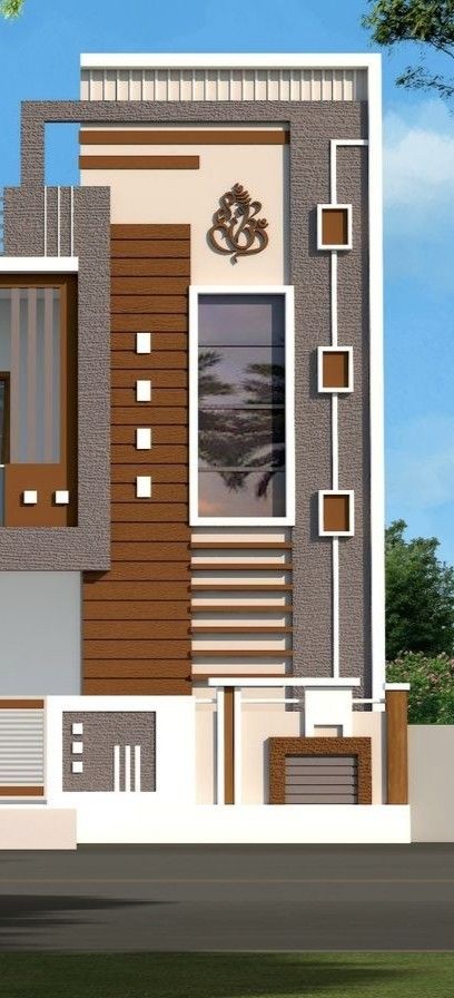 Building Elevation Colour Combination, 3 Floor Elevation Design, Front Staircase Elevation, Double Floor House Elevation Design, Front Elevation Designs G+2, House Elevation Design Indian, Staircase Elevation, Exterior Elevation Design, Architectural Facade