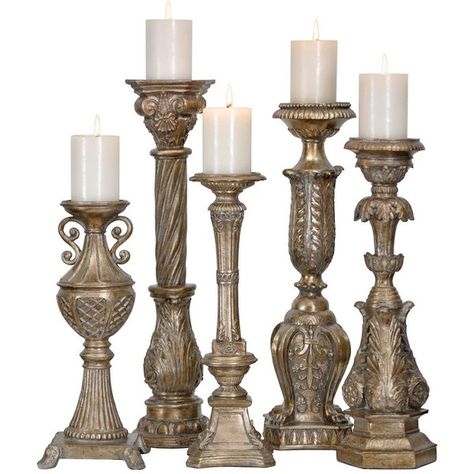 Couture Lamps Opulent Silver Candleholders - Set of 5 ($170) ❤ liked on Polyvore featuring home, home decor, candles & candleholders, candles, decor, fillers, backgrounds, silver candle holders, silver candlestick holders and silver candles Silver Candles, Kitchen Chandeliers, Cheap Candle Holders, Rococo Decor, Hallway Tables, Silver Home Accessories, Silver Home Decor, Silver Candle Holders, Handmade Candle Holders