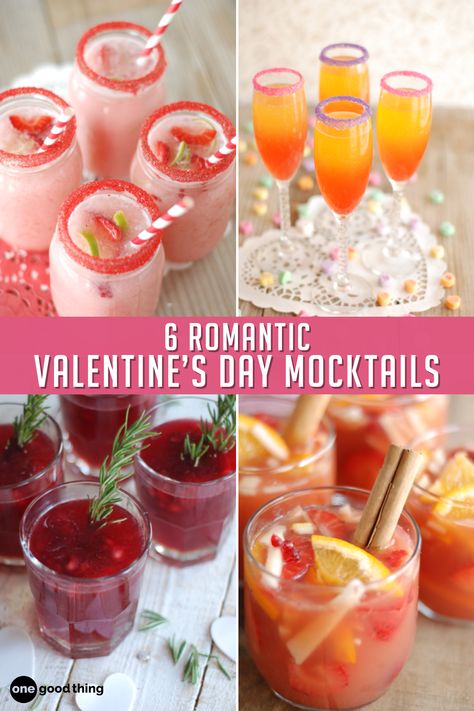 These 6 special drinks are sure to help you win over that special someone on Valentine's Day—no alcohol required! Mocktails For Valentines Day, Valentines Day Mocktail Recipes, Valentine Mocktail Drink Recipes, Galentines Drink Mocktail, Mocktails Non Alcoholic Valentines Day, Valentines Mocktails Non Alcoholic, Valentine’s Day Mock Tails, Valentine Mocktail, Valentines Mocktail