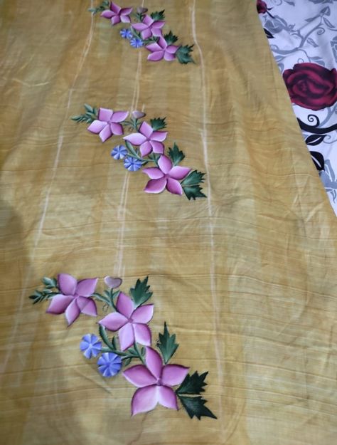 Hand Free Painting On Suits, Suit Painting Designs Punjabi, Organza Painting, Painting Sarees, Flower Drawing For Kids, Suit Painting, Scarf Making, Painting Dress, Fabric Colour Painting