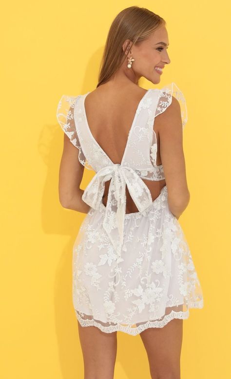 Baby Doll Dress in White | LUCY IN THE SKY White Graduation Dress High School, White Flowery Dress, Elegant White Dresses, Best Graduation Dresses, Obx Life, Graduation Dress High School, Graduation Dress College, Grad Dresses Short, Dress Stores