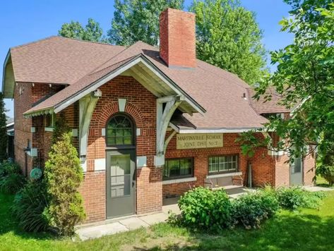 Deal of the Day! Circa 1900 Former Schoolhouse For Sale on 1.14 Acres in WI Under $240K - OLD HOUSE CALLING Old House Original Woodwork, Unfinished Ceiling, Hardwood Floors Kitchen, Entry Stairs, Old School House, Old Houses For Sale, Old Bricks, School House, Corner Lot