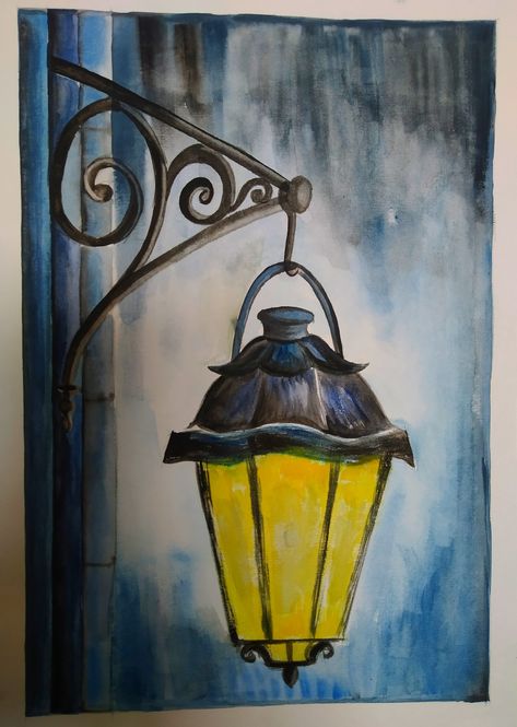 This drawing is made by water colour Still Life Painting For Beginners, Easy Composition Painting, Daily Life Composition Painting, Daily Life Composition, Still Life Painting Easy, Easy Still Life Painting, Lamp Painting, Still Life Composition, Composition Painting