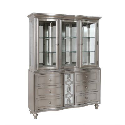 Avalon Furniture Regency Park China Cabinet - DICS295-1 Large China Cabinet, China Cabinet Decor, Dining Room Hutch, China Cabinets, Grey Dining, 5 Piece Dining Set, Cabinet Decor, White Furniture, Furniture Of America