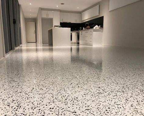 Shed Turned House, Epoxy Flake Floor, Epoxy Floor Basement, Decorative Concrete Driveways, Epoxy Floor Designs, Decorative Concrete Floors, Types Of Concrete, Epoxy Flooring, Floor Bathroom