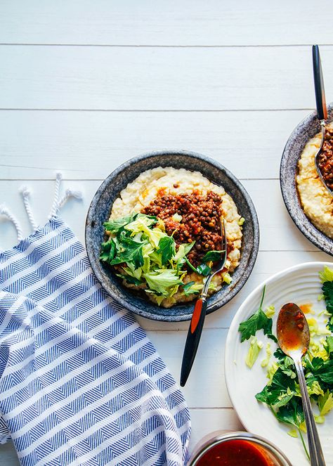 #vegan bbq lentils with millet "polenta" // via @thefirstmess Bbq Lentils, Polenta Recipes, Millet Recipes, Vegan Bbq, Lentil Recipes, Millet, Vegan Eating, Polenta, Paleo Diet