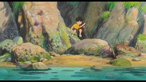 Ponyo Sea, Background Scenery, Sea Rocks, Scenery Drawing, Forces Of Nature, Japanese Animated Movies, Film Anime, Studio Ghibli Movies, Drawing Style