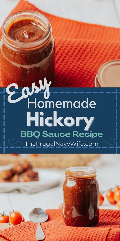 Look no further if you're looking for an easy homemade hickory bbq sauce recipe that is made with natural hickory smoke flavoring. #bbqsauce #canning #frugalnavywife #hickorybbqsauce #homemade #easyrecipes | Easy Homemade Hickory BBQ Sauce | Condiments | BBQ | Canning Recipes | Easy Recipes | Hickory Smoke Flavor | Frugal Recipes | Smokey Bbq Sauce Homemade, Hickory Sauce Recipe, Hickory Smoked Bbq Sauce, Hickory Bbq Sauce, Hickory Bbq Sauce Recipe, Canning Bbq Sauce Recipes, Canned Bbq Sauce, Canning Bbq Sauce, Home Made Bbq Sauce