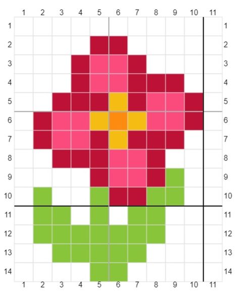 Small Flower Pixel Art, Flower Pixel Art Grid, Pixel Art Flower, Flower Pixel Art, Grid Pictures, 3d Pixel, Easy Pixel Art, Perler Art, Pixel Drawing