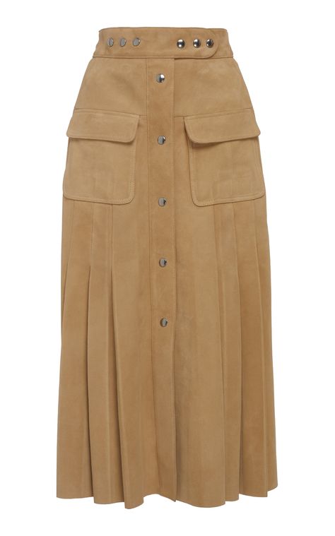 Skirt Outfits Ideas, Suede Midi Skirt, Prada Skirt, Skater Outfits, Designing Ideas, Prada Fashion, African Fashion Traditional, Sequence Work, Satin Midi Skirt