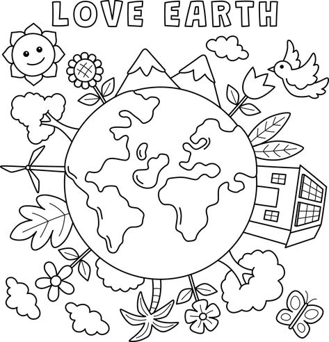 Love Earth Coloring Page for Kids Earth Coloring Pages, Earth Day Worksheets, Planet Coloring Pages, Earth Day Coloring Pages, Earth Day Activities, Environmental Conservation, Teaching Children, Easy Coloring Pages, Happy Earth