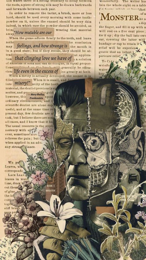 Frankenstein Aesthetic Stitches, Monster Quotes Aesthetic, Frankenstein Collage, Frankenstein Book Cover, Color Interaction, Frankenstein Wallpaper, Frankenstein Aesthetic, Frankenstein Illustration, Frankenstein Poster