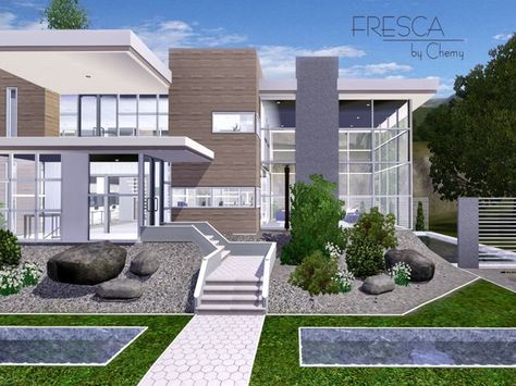 chemy's Fresca Modern The Sims Houses, Sims 4 Modern House, Lotes The Sims 4, Sims 4 House Building, Sims 4 House Design, Casas The Sims 4, Sims Building, Sims House Design, Modern Mansion