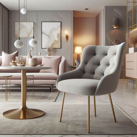 Luxury Home Interior - craving a modern Scandinavian vibe? 😍 Tip: Combine pink, grey & gold with cozy side lamps for that chic elegance! 🌟 Don't forget velvet light gray dining chairs & marble accents for a luxurious touch! 🥂 Chat with you soon! 💗 💥 Follow us for Daily Home Design Tips ✨ luxury home design elegant luxury home pink and gold room ideas my rich gold and pink room grey and gold living room ideas pink grey and gold living room interior living room #homedecor #inter... Living Room Ideas Pink And Grey, Pink And Gold Room Ideas, Living Room Ideas Pink, Gold Room Ideas, Gold And Pink Room, Grey And Gold Living Room, Pink And Gold Room, Gold Living Room Ideas, Room Ideas Pink