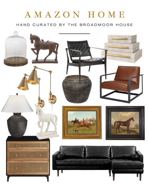 Classy Equestrian, Black Leather Sofa Living Room, Home Amazon Finds, Horse Room Decor, Broadmoor House, Leather Sofa Black, New England Interior, Black Leather Sofa, Navy Living Rooms