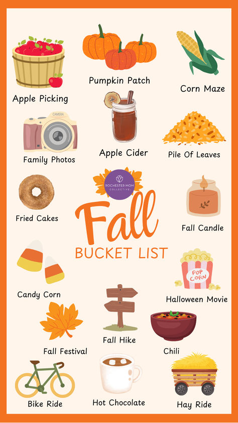 Fall Bucket List with fall activities. November Bucket List For Kids, November Family Activities, Fall Indoor Activities, November Bucket List, Fall Bucket List Printable, Pumpkin Patch Corn Maze, Bucket List Printable, Family Board, Fall Bucket List