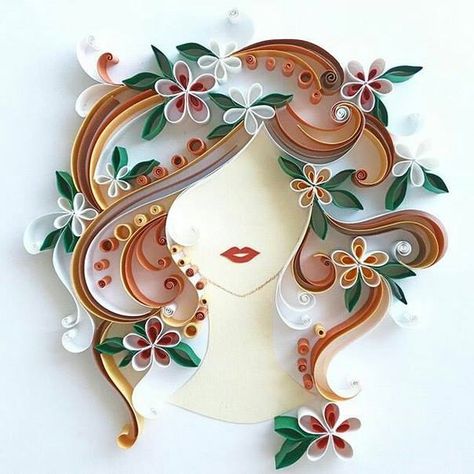 Quilled woman Quilling Portrait, Paper Quilling For Beginners, Quilled Creations, Quilling Techniques, Quilling Paper Craft, Paper Quilling Designs, Quilling Patterns, Quilling Cards, Paper Crafts Origami